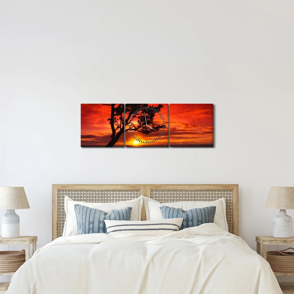 Obraz - Západ slnka (s hodinami) (90x30 cm)
