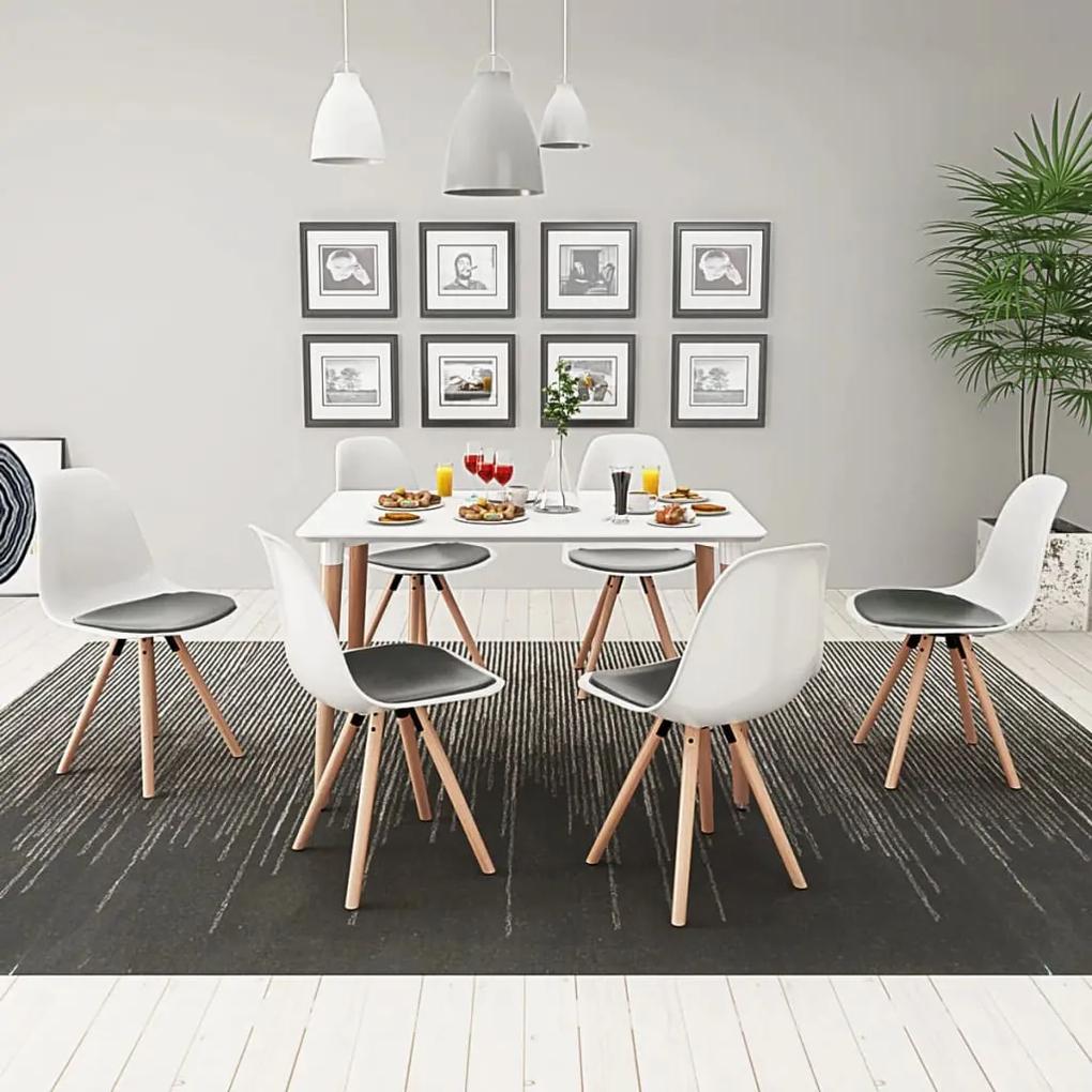 vidaXL 7-dielna jedálenská súprava stola a stoličiek, bielo-čierna