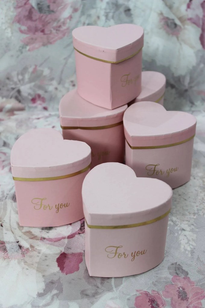 Ružový flower box v tvare srdca 9cm 6ks