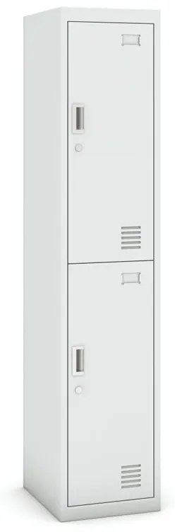 Šatníková skrinka s úložnými boxami, 2 boxy, 1800 x 380 x 450 mm, cylindrický zámok, sivá/sivá