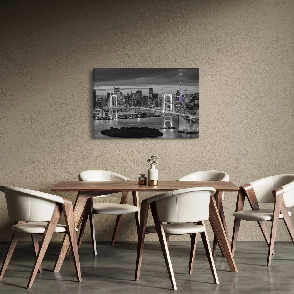 Obraz - Veľkomesto s fialovou vežou (90x60 cm)