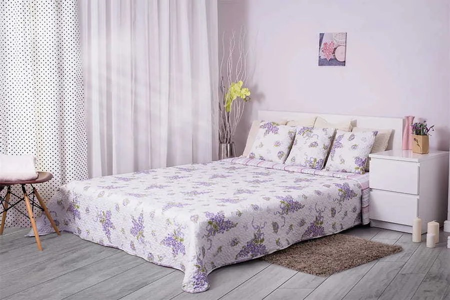 Prehoz na posteľ LAVENDER GARDEN 200x220 cm - fialový/biely