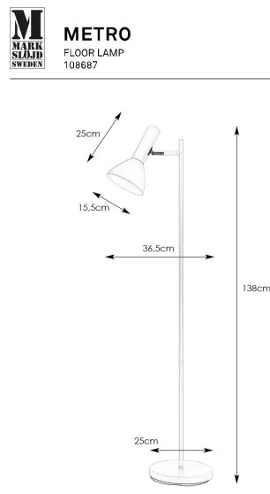 Markslöjd 108687 - Stojacia lampa METRO 1xE27/40W/230V biela