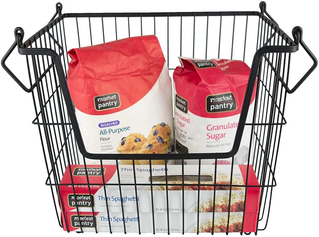 Zeller Present Stohovateľný kovový kôš, organizér s rúčkami, čierny BASKET, 33x27x21,5 cm