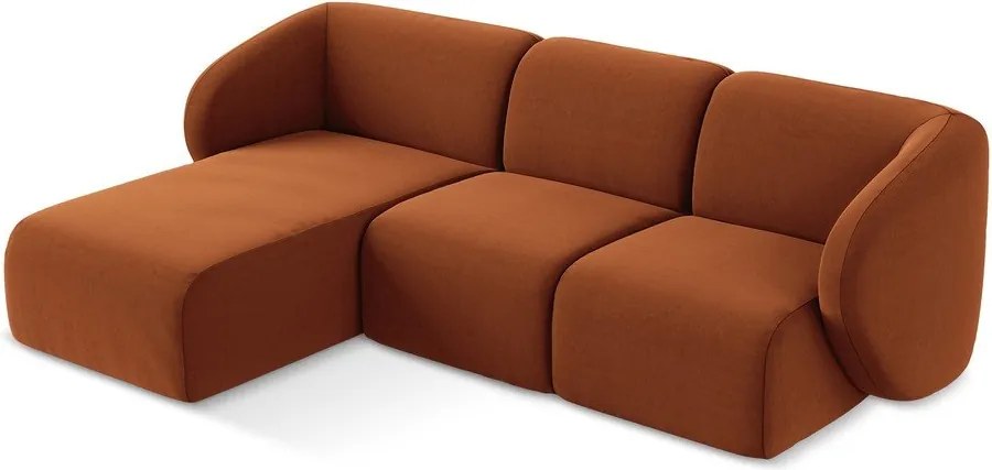 Zamatová rohová pohovka v terakotovej farbe (ľavý roh/s leňoškou) Lani – Makamii