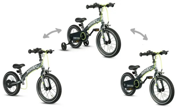 Detský bicykel Miniby 14" sivý