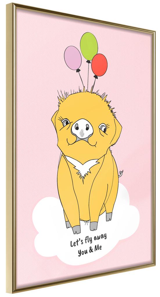 Artgeist Plagát - Soaring Pig [Poster] Veľkosť: 40x60, Verzia: Zlatý rám s passe-partout