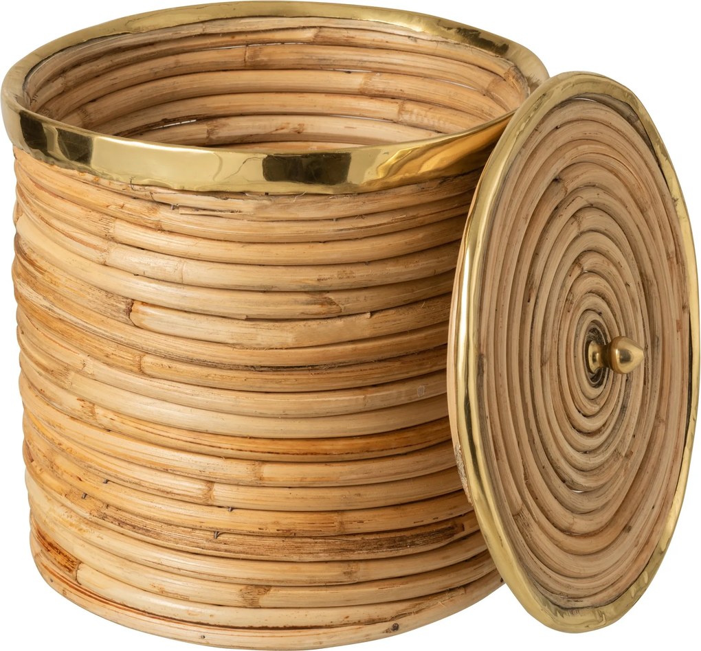 Ratanový kôš s vekom a zlatým lemovaním Gommy - Ø 26 * 30cm