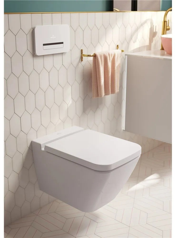 VILLEROY &amp; BOCH Finion závesné WC s hlbokým splachovaním bez vnútorného okraja, 375 x 560 mm, biela alpská, s povrchom CeramicPlus, 4664R0R1