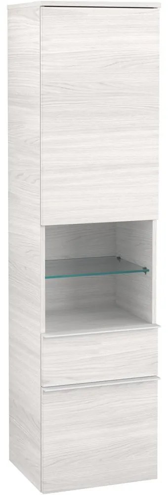 VILLEROY &amp; BOCH Venticello závesná vysoká skrinka, 1 dvierka + 1 priehradka + 2 zásuvky, pánty vľavo, 404 x 372 x 1546 mm, White Wood, A95202E8