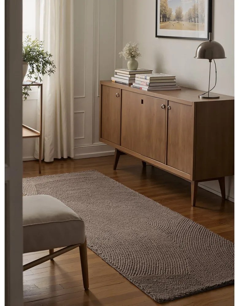 Ručne tkaný vlnený behúň taupe 80x300 cm Eleni Taupe – Hanse Home