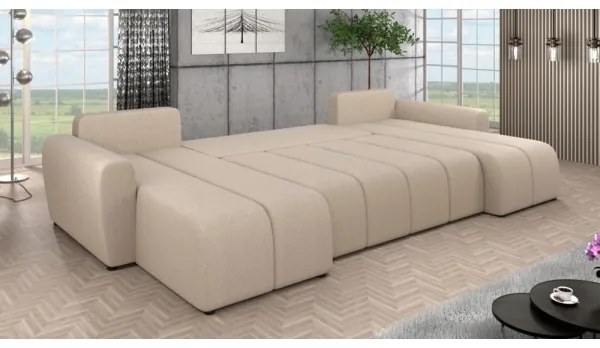 Čalúnená univerzálna rozkladacia sedacia súprava v tvare U NEWPORT béžová