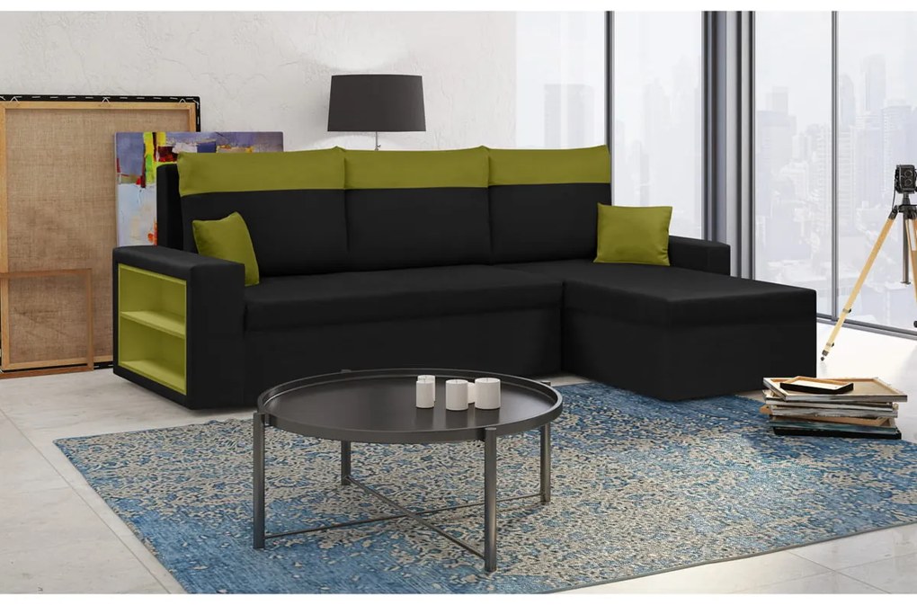 Rohová sedacia súprava s funkciou spania PAVEL Čierna námornícka modrá