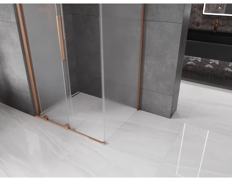 Mexen Velar, sprchový kút s posuvnými dverami 130 x 100 cm, 8mm sklo námraza, medená matná, 871-130-100-31-65