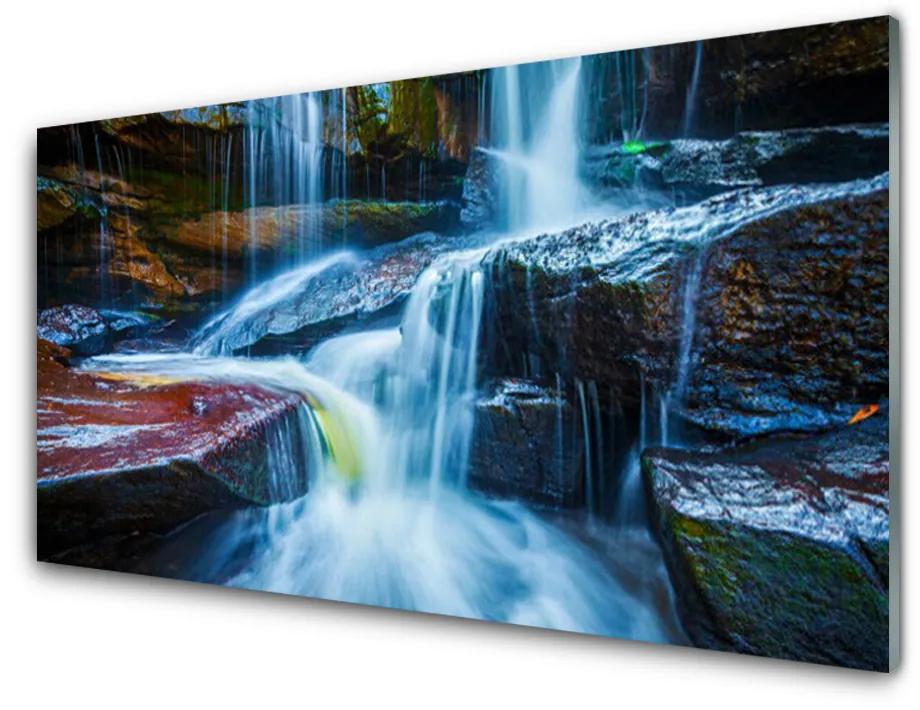 Skleneny obraz Skaly vodopád rieka príroda 125x50 cm