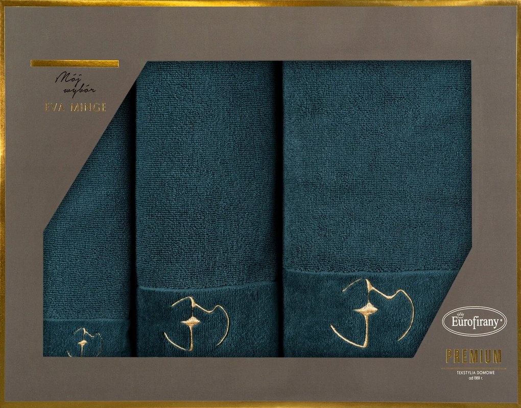 BAVLNENÝ UTERÁK EVA MINGE GAJA SADA 1KS 30X50 CM, 1KS 50X90 CM, 1KS 70X140 CM TMAVOZELENÁ