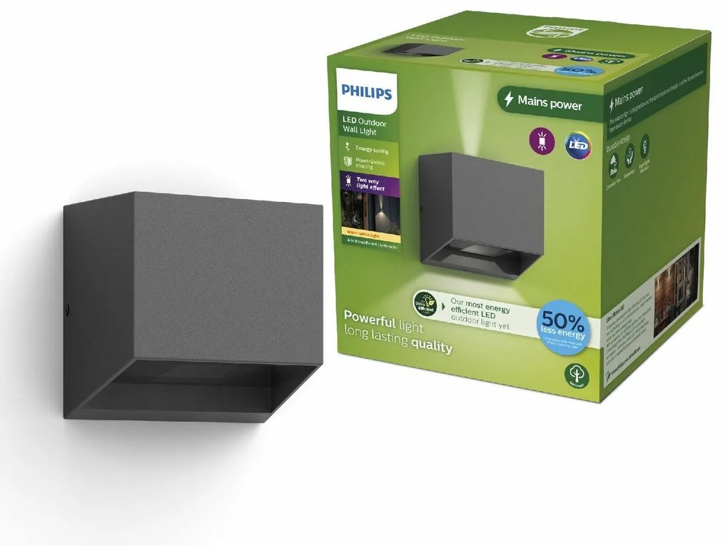 Philips Alix UltraEfficient vonkajšie nástenné LED svietidlo antracit, 4,3 W, 800 lm, 2700 K