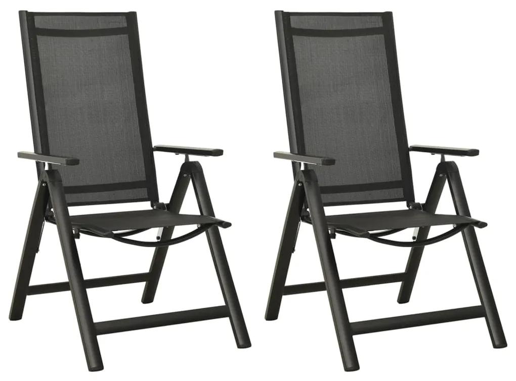 Skladacie záhradné stoličky 2 ks hliník a textilén čierne