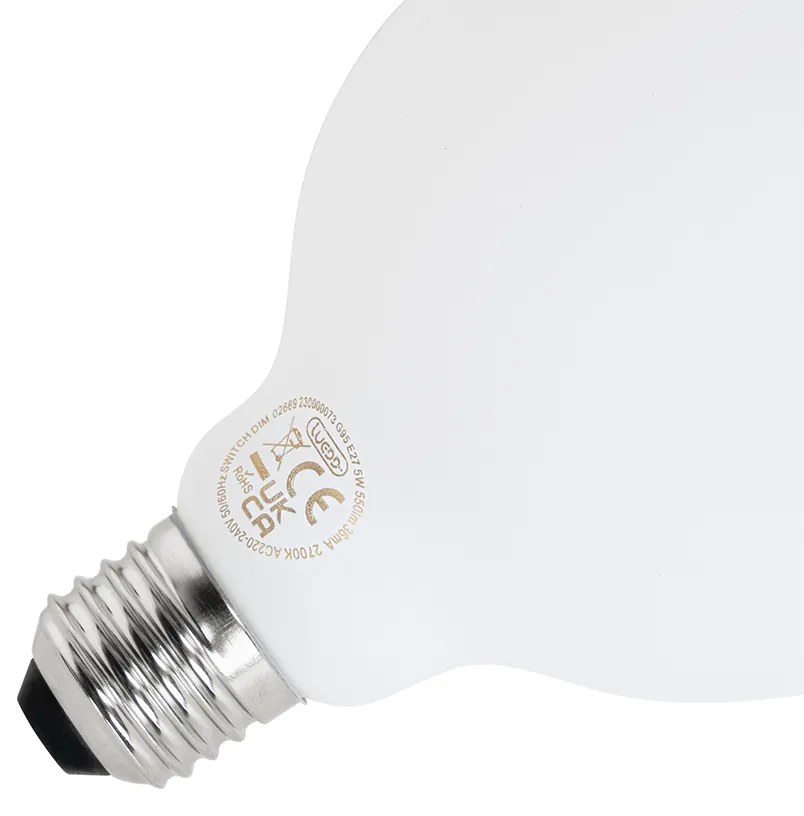 Sada 5 ks E27 3-stupňová stmievateľná LED lampa G95 matné sklo 5W 550 lm 2700K