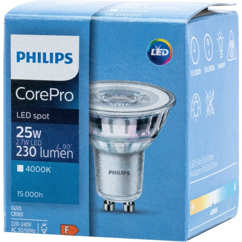 LED žiarovka GU10 2,7W = 25W 230LM 4000K Neutrálna 36° PHILIPS