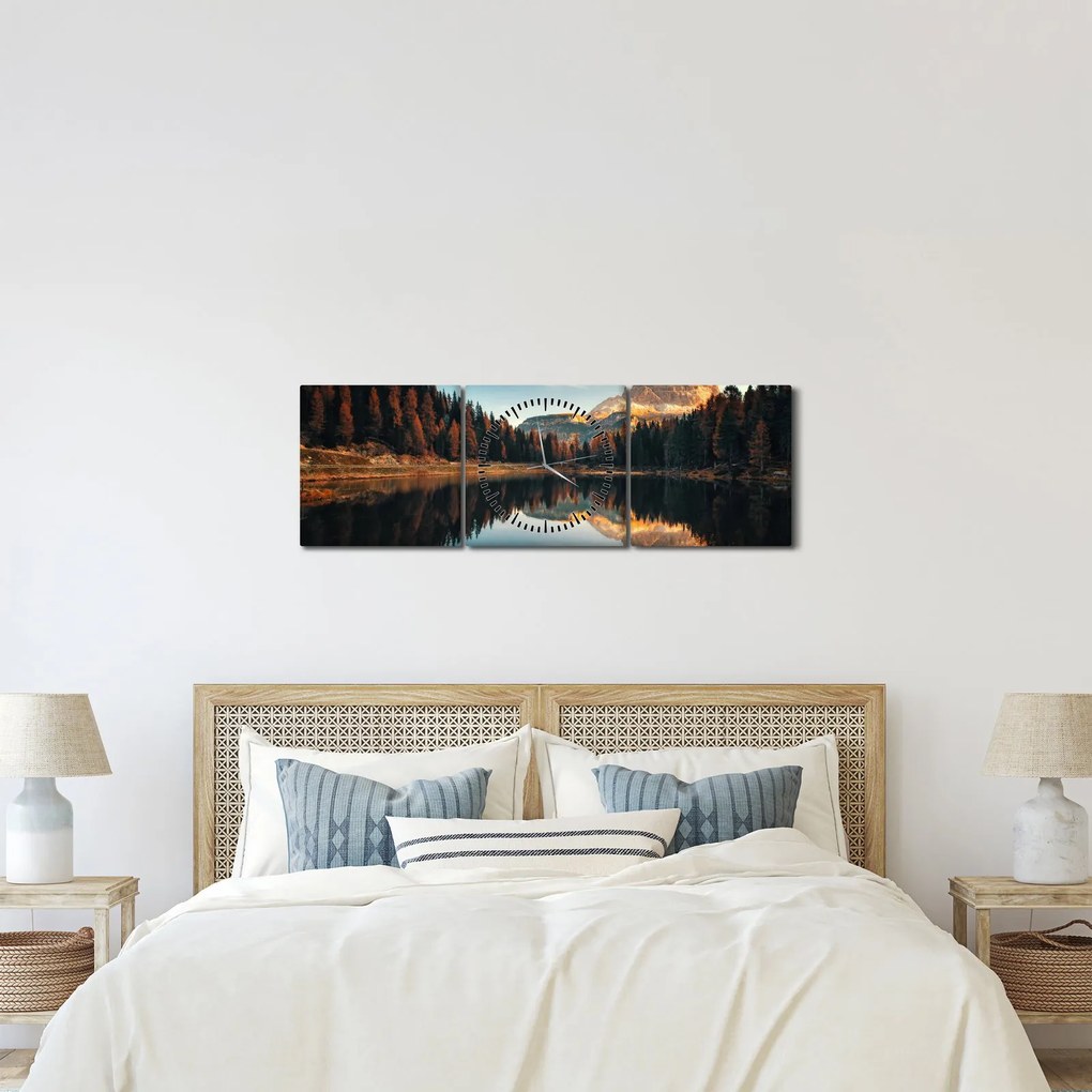 Obraz - Alpy, Taliansko, Dolomity, Lago Antorno (s hodinami) (90x30 cm)