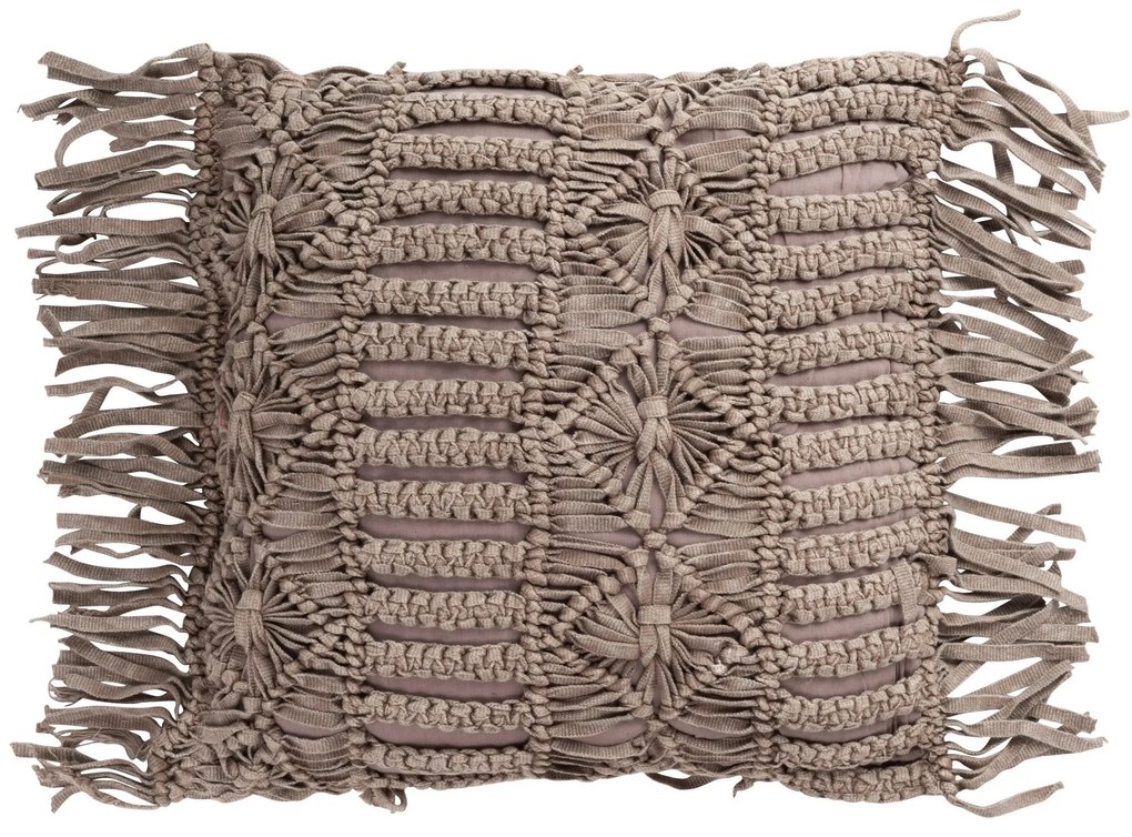 Bavlnený vankúš macramé Taupe so strapcami - 45 * 45 cm