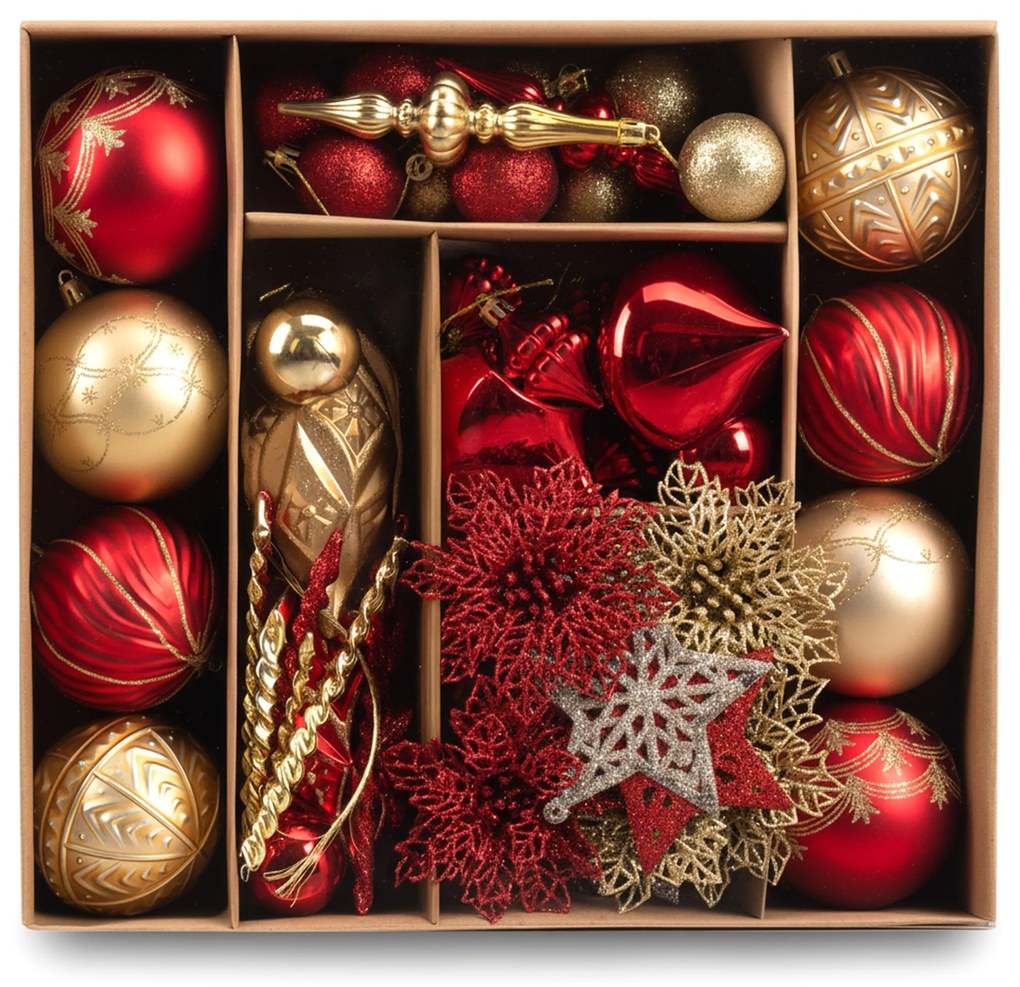 Sada 70 ks vánočních baněk MARIEN červená/zlatá