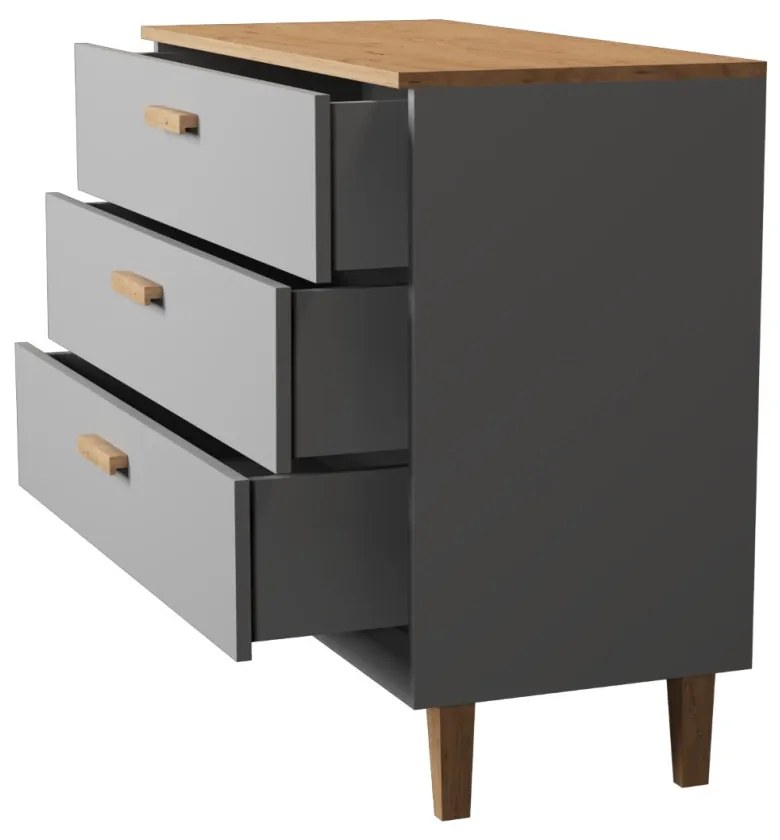 Komoda so zásuvkami DENVER 100 cm sivá/dub hickory