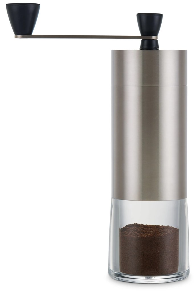 Ručný mlynček na kávu, strieborný