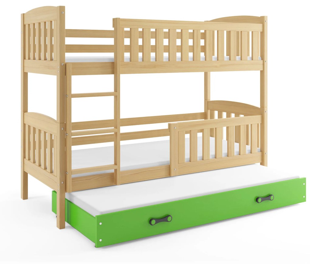 Poschodová posteľ s prístelkou KUBO 3 190x90 | Borovica - Zelená
