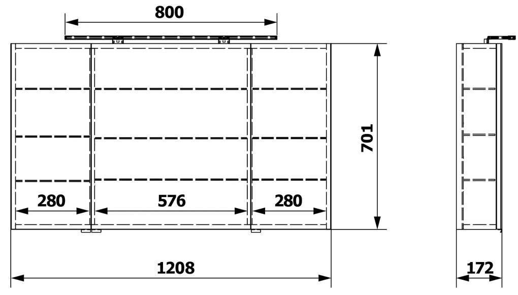 Sapho Sapho, RIWA galérka s LED osvetlením, 121x70x17cm, 3x dvierka, biela lesk, RIW120-0030