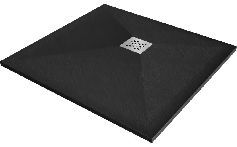 Mexen Stone+, štvorcová vanička z minerálneho kompozitu 70 x 70 cm, čierna matná, 44707070