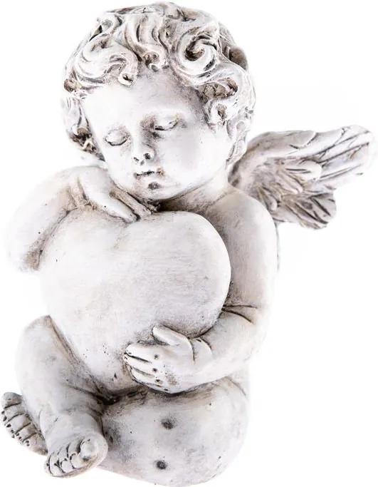 Anjel sediaci opierajúci sa o srdce 9 x 11,5 x 8 cm
