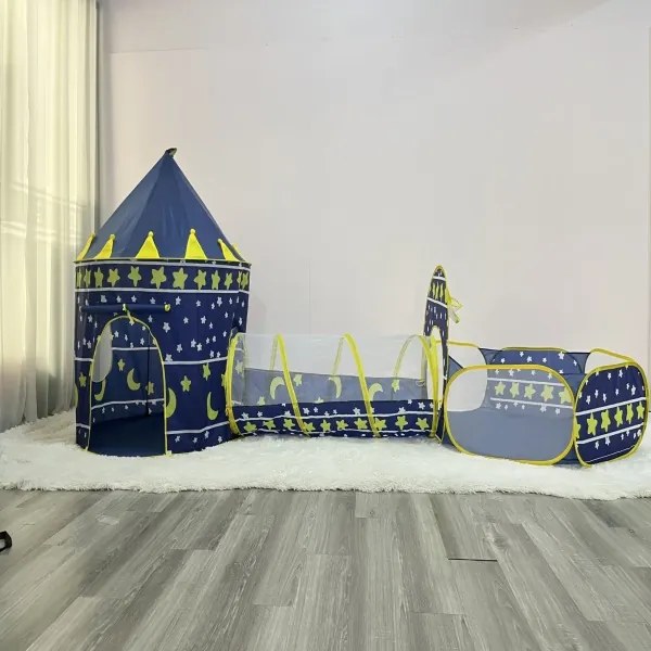 Stan pre deti HRAD modrý s preliezacím tunelom a svetielkami