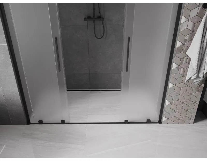 Mexen Velar L Duo, posuvné sprchové dvere do otvoru 170 cm, 8mm sklo námraza, čierna matná, 871-170-003-32-70