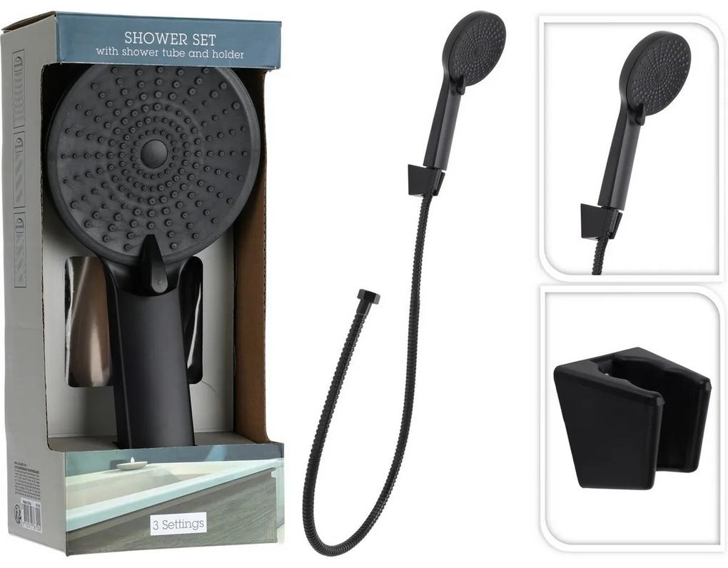 Sprchový set Elegant čierna, sprcha pr. 11 cm, 3 funkcie, hadica a držiak, ABS