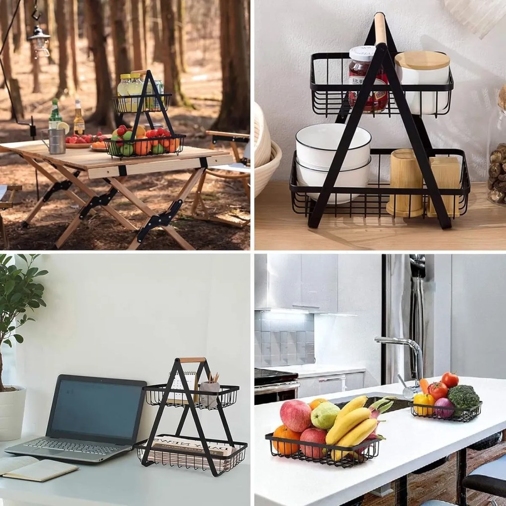 Poschodový košík na ovocie Pulos II čierny