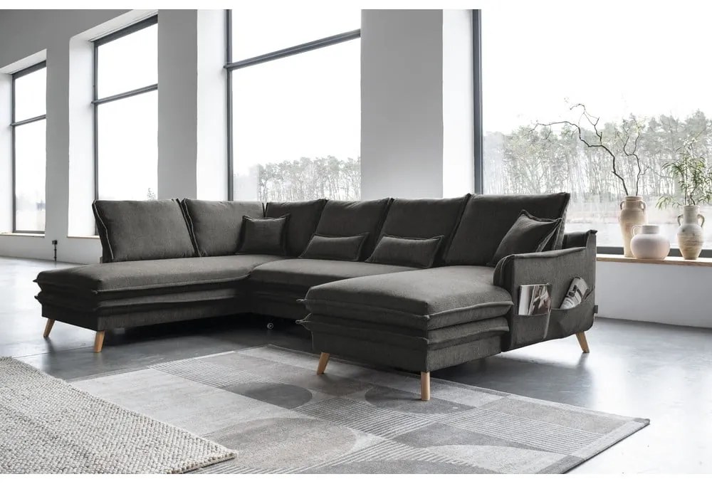 Tmavosivá rozkladacia rohová pohovka (ľavý roh/do tvaru "U") Charming Charlie – Miuform