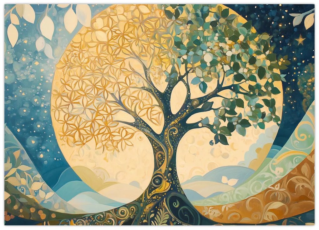 Sklenený obraz – Strom života v mesiaci (70x50 cm)