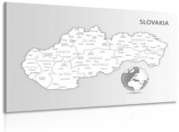 Obraz podrobná mapa Slovenska v čiernobielom prevedení - 90x60