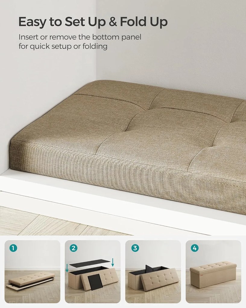 Taburetka s úložným priestorom, skladacia lavica, 38 x 110 x 38 cm, ťavia hnedá