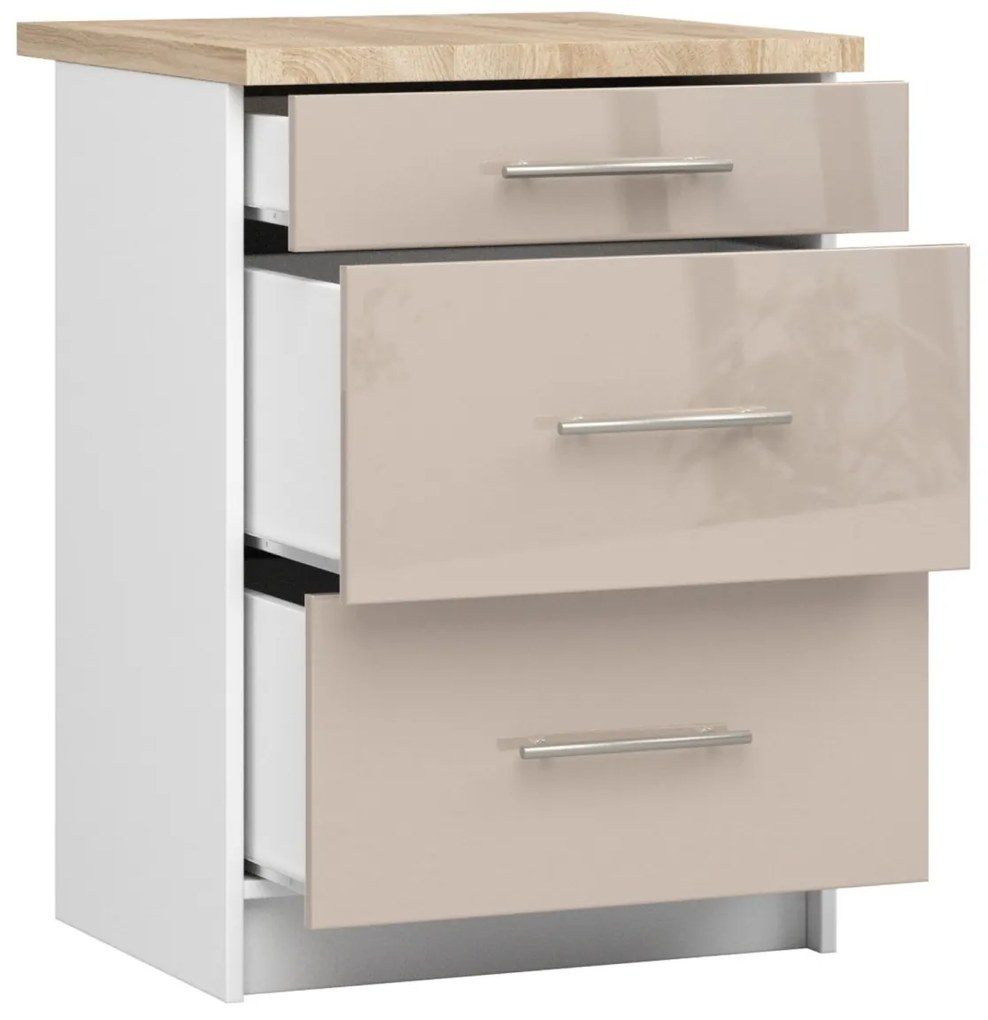 Kuchynská skrinka Olivie S 60 cm 3S biela/cappuccino