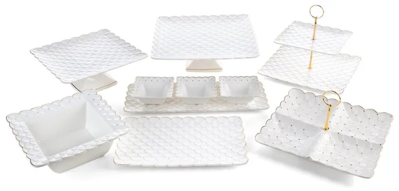 Dekorstudio Ozdobné misky na podnose BELIA03 40 x 15 x 5 cm - krémové