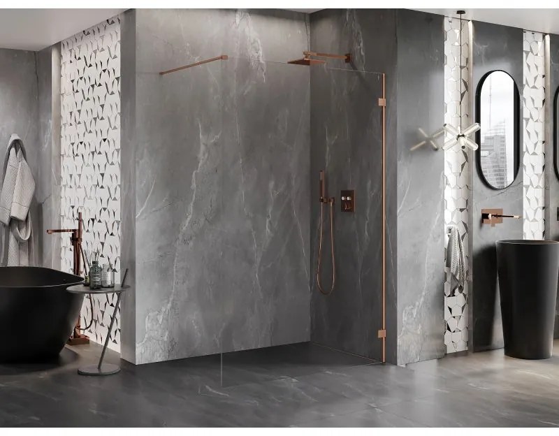 Mexen Lunar sprchová stena pravá 160 x 200 cm, 8mm číre sklo, medená matná, 830-160-000-65-00-P