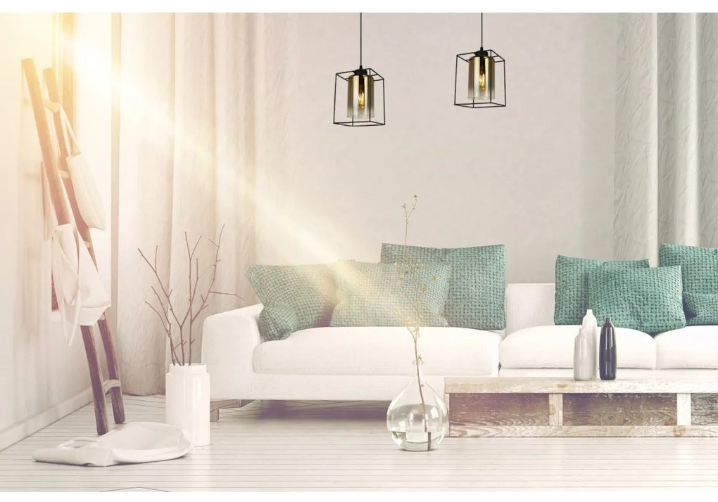 Závesné svietidlo Hella Cage, 1x zlaté sklenené tienidlo v kovovom ráme