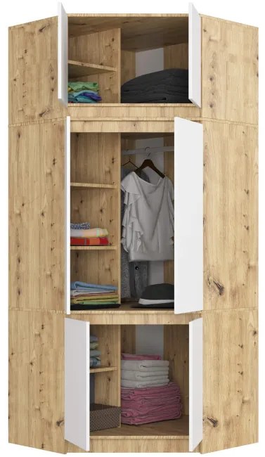 Rohová skriňa s nadstavcom S100 dub artisan / biela