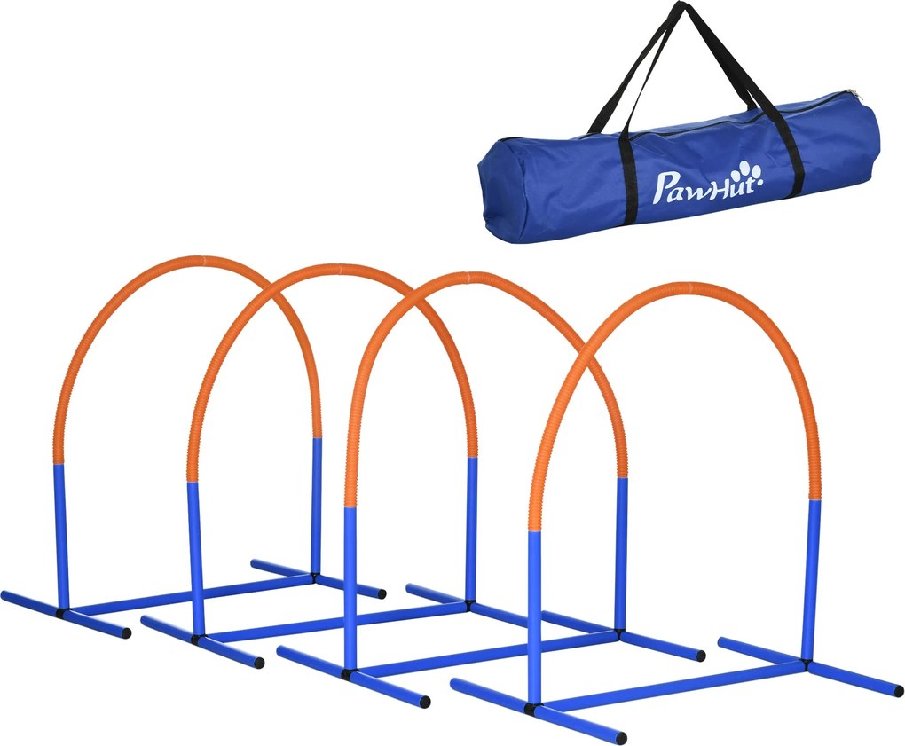 PawHut Výcvikové zariadenie pre psov, sada agility s 4 prekážkami pre starších psov, výcviková sada s nosnou taškou, modrá+oranžová, 88 x 64 x 95 cm |