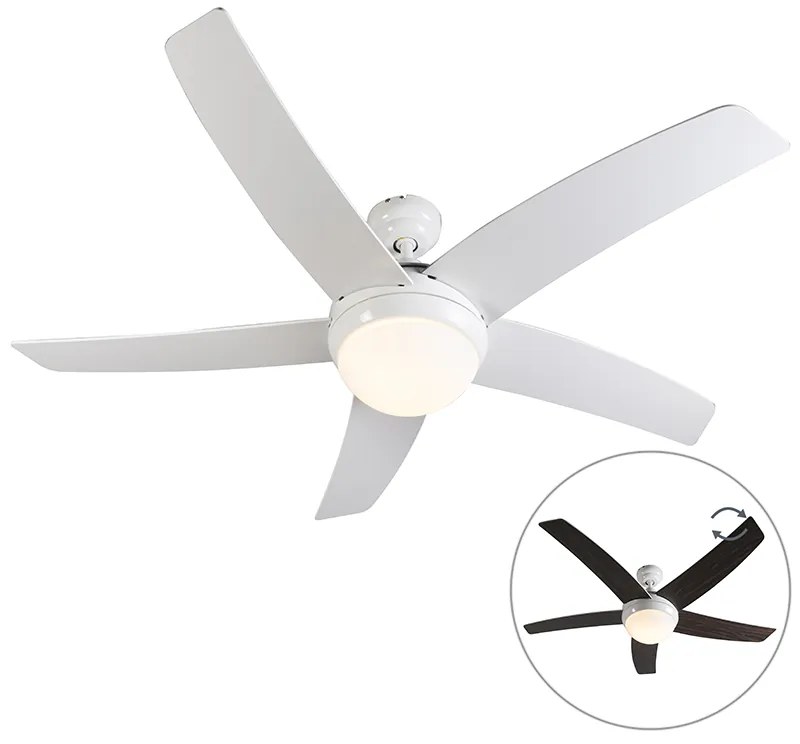 Stropný ventilátor biely s drevenou potlačou 132 cm s diaľkovým ovládaním - Cool