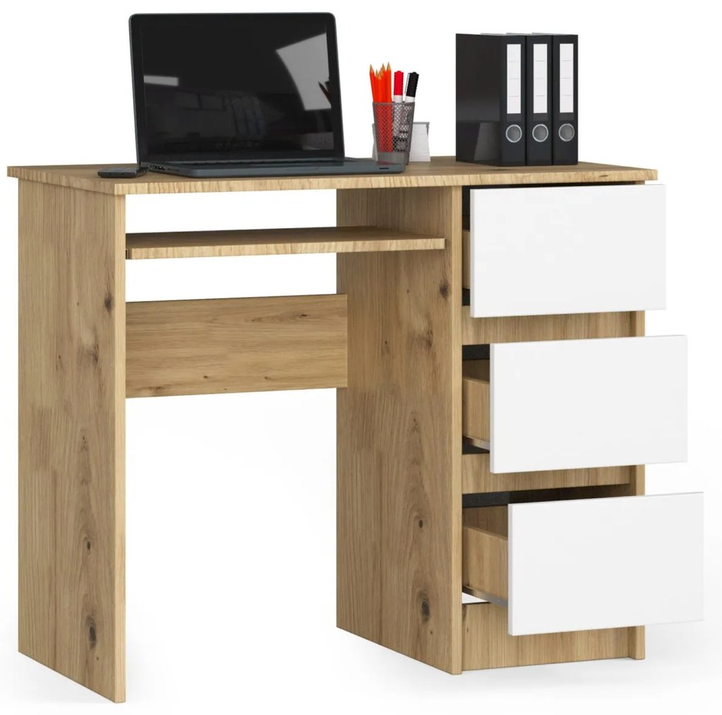 Psací stůl A-6 90 cm dub artisan/bílý pravý
