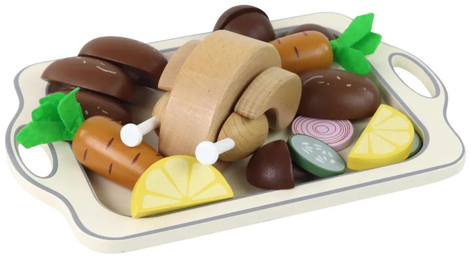 Lean Toys Drevená súprava – podnos s potravinami, 15 položiek
